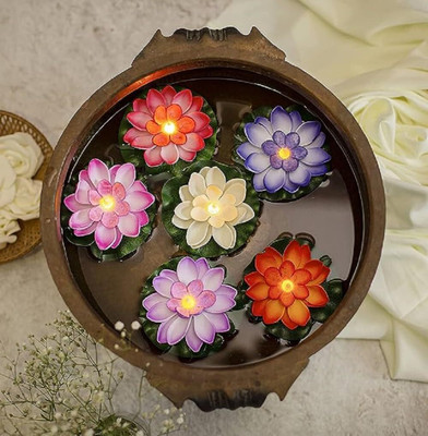 Noroca Water Sensor Floating Lotus Flower Diwali Diya Electric Led Light Diya Plastic (Pack of 6) Table Diya Set(Height: 4 inch)