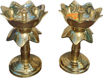 SRR Brass (Pack of 2) Table Diya Set(Height: 4 inch)