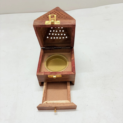 Tailos Wooden Dhoopbatti Stan, Pyramid Shape Incense Holder, Dhupbatti Box Stand Wood Table Diya Set(Height: 6.5 inch)