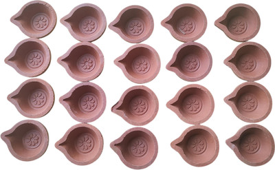 Arembi CLAY TERAKOTTA DIYAS Earthenware (Pack of 20) Table Diya Set(Height: 1 inch)