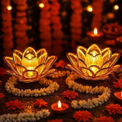 curiofy Crystal Table Diya Set(Height: 3 inch)