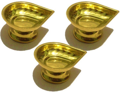 w3rocks Fancy Table Oil Lamp With Stand - Large and Light Weight Gift Brass (Pack of 3) Table Diya Set(Height: 1.5 inch)