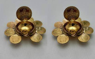 ANDARISTORE Lakshmi Kubera Oil Lamp Diya set of 2/Raja Kubera Vilakku/Gaja Lakshmi Diya Brass (Pack of 2) Table Diya(Height: 3 inch)