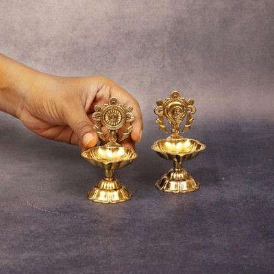Gupangam Diya for Puja | Pooja-Shanku Chakra Star Diya Set (Medium) Brass (Pack of 2) Brass (Pack of 2) Table Diya Set(Height: 3.5 inch)