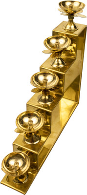 Spillbox Diya for Puja | Pooja Deepam Oil Lamp for Home Puja Articles 5 Step Diya Brass Table Diya(Height: 10.2 inch)