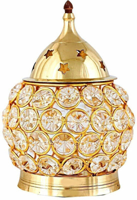 T-KA108 Oval Shape in Diamond Design Diya/Lamp for Pooja Brass Table Diya(Height: 5 inch)