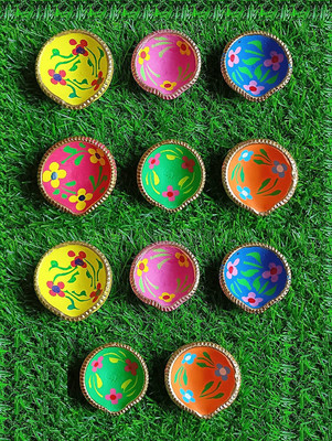 hc the crafts COLOR FUL CLAY DIYA Terracotta (Pack of 11) Table Diya(Height: 1 inch)
