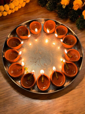 dada ji Stoneware (Pack of 12) Table Diya Set(Height: 2 inch)