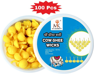 MkAgarbatti Pure Cow Ghee Diya and Batti Cotton Wick for Puja and Special Occasions Cotton Table Diya(Height: 1 inch)