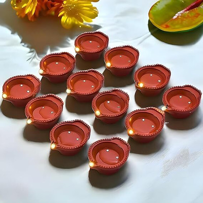3BAAN A15Water Sensor Diya for Home Decoration Electric Flameless & Diya Lights Plastic (Pack of 12) Table Diya Set(Height: 4 inch)