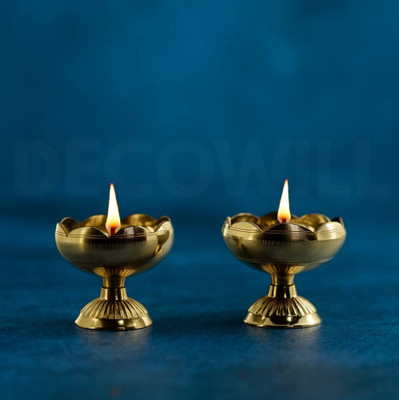 Decowill Brass Nanda Diya | Tomato Nanda Diya | Brass (Pack of 2) Table Diya Set(Height: 1.5 inch)