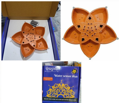 NKPR Traditional Panchmukhi 5 in 1 Water LED Diya Temple Home Diwali Decorate 791 Plastic (Pack of 6) Table Diya Set(Height: 3 inch)