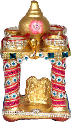SUNINOW laxmi ganesh temple with 4 diya Terracotta (Pack of 4) Table Diya Set(Height: 7 inch)