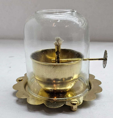 BHAKTIKART Akhand Jyoti Diya with Heatproof Borosilicate Glass Height-(3) inch 75ml Brass Table Diya(Height: 3 inch)