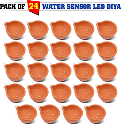 SLYKA E-Diyas water sensor tan color real e-diya for Diwali decoration Plastic (Pack of 24) Table Diya Set(Height: 2 inch)