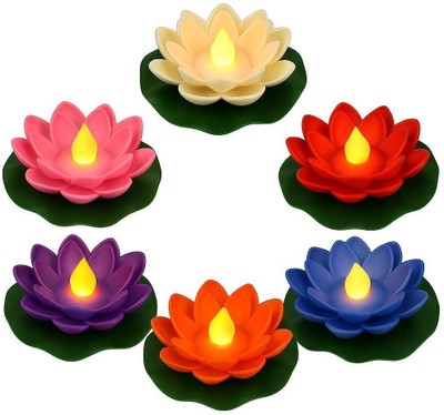 ZoofyNest Floating Lotus LED Diyas, Reusable Water Sensor Diyas for Diwali Décor Plastic (Pack of 6) Table Diya Set(Height: 0.78 inch)