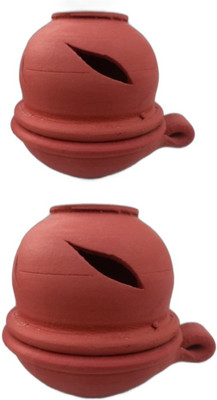 AATHI TRADERS Earthenware Diyas with Lid Terracotta (Pack of 2) Table Diya Set(Height: 4 inch)