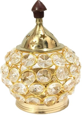 viDixn Decorative Brass Oval Shaped Crystal Oil Lamp Diya (Golden, 9 X 3.5 Cm) Brass Table Diya(Height: 5.5 inch)