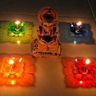 Onlinch 3D Shadow Reflection Floating Plastic Lamp|Decorative Diwali Diya Candle_pd2404 Plastic (Pack of 24) Table Diya Set(Height: 2.5 inch)