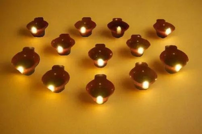 3BAAN A166 Water Sensor Brown Real Diya, Lighten Up When Fill with Water Plastic Plastic (Pack of 12) Table Diya Set(Height: 2 inch)
