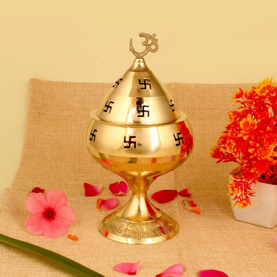 DARIDRA BHANJAN Akhand Jyoti Deepak/Om Swastik Diya/Om diya/akhand diya Brass Table Diya(Height: 4.5 inch)