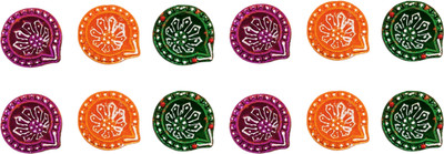 ShubhKraft Colorful Clay Diya Set for Diwali Decoration, Hand-Painted Eco-Friendly Diya Terracotta (Pack of 12) Table Diya Set(Height: 1 inch)