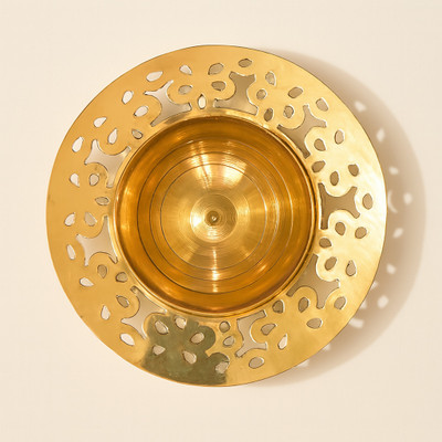 sparkle & shine Decorative Urli Bowl with Cutwork Design for Floating Flowers & Candles – Pooja Brass Table Diya(Height: 4 inch)