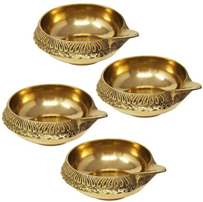 Art N Hub Beautiful Design Diya Set Brass (Pack of 4) Table Diya(Height: 1 inch)