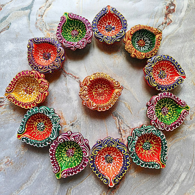 Logyify Earthenware (Pack of 12) Table Diya Set(Height: 1 inch)