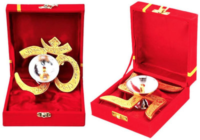 Piru Swastik Om Religious Metal Oil Lamp Brass (Pack of 2) Table Diya(Height: 2 inch)