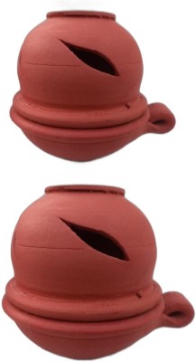 AATHI TRADERS Earthenware Diyas with Lid Terracotta (Pack of 2) Table Diya Set(Height: 4 inch)