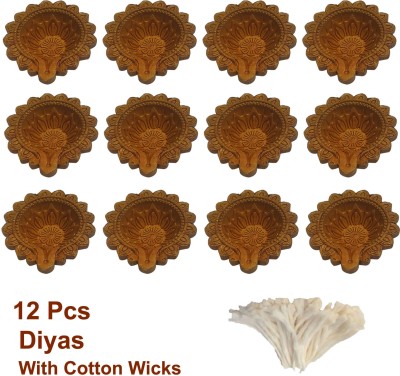 Kidzoo Terracotta (Pack of 12) Table Diya Set(Height: 1 inch)