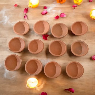 Omiyage Unique_traditional_Mud_diya_pcs-12_HD001 Pottery (Pack of 12) Table Diya Set(Height: 1 inch)