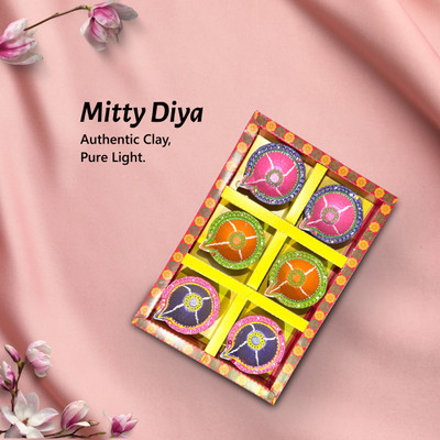 Kreyam's Decorative Diwali Diya Handmade Earthenware Table Diya Set(Height: 1 inch)