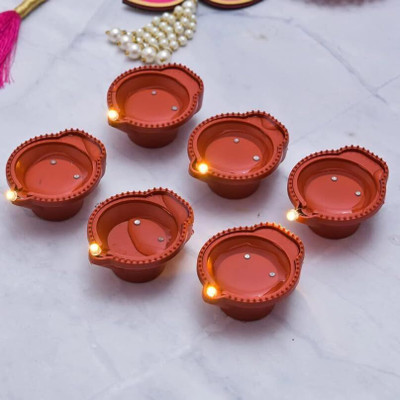 WHAAKART Water Sensor Eco-Friendly Led Diyas, Water Sensing Diya Plastic (Pack of 6) Table Diya Set(Height: 2.5 inch)