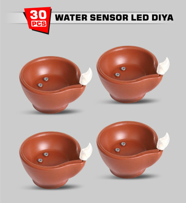 SLYKA 30 PCS WATER SENSOR LED DIYA Plastic (Pack of 30) Table Diya Set(Height: 2.5 inch)