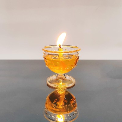 Sidhhi Glass Niranjan for Pooja - Puja samagree - Diya for Mandir Cotton Wick Diya Glass Table Diya(Height: 15 inch)