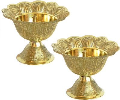 divine mart Brass Diya Devdas Brass Diya Pital Diya Brass (Pack of 2) Table Diya Set(Height: 2 inch)