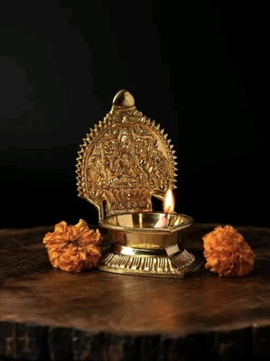 YUVAAN Pure Brass Kamakshi Devi Diya (Medium) | Diya for Pooja | Festive Decor Brass Table Diya(Height: 3 inch)