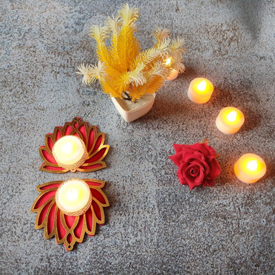 Ulmuk Wood, Brass (Pack of 2) Table Diya Set(Height: 1 inch)