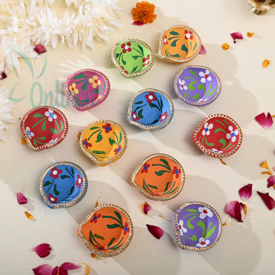 SOMUDEE Earthenware (Pack of 12) Table Diya Set(Height: 2 inch)