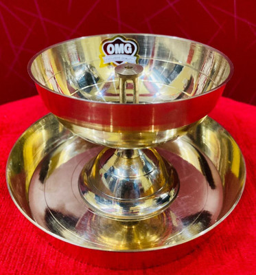 BRASSOMG BRASS DEEPAK WITH POOJA PLATE/PAARO DEEPAK/AKHAND JYOT/BRASS PLATE Brass Table Diya(Height: 2.6 inch)