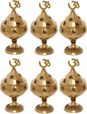 eCraftIndia Golden Om and Swastik Symbol Decorative Akhand Brass Diyas (Set of 6) Aluminium (Pack of 6) Table Diya Set(Height: 4.5 inch)