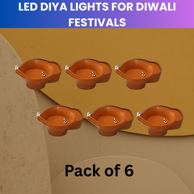 Guggu Water Sensor Diya, LED Water Diyas for Diwali, Home & Office Décor Pack of 6Q7 Plastic (Pack of 6) Table Diya Set(Height: 2 inch)