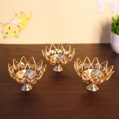 KAPER Brass (Pack of 3) Table Diya Set(Height: 2 inch)