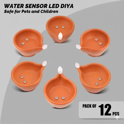 BIndian Water sensor Diya set, Battery Powered Tealight for Wedding/Party/Room décor Plastic (Pack of 12) Table Diya Set(Height: 1.5 inch)