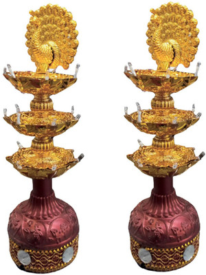 Shoppernation Fancy 3 Step Revolving Deep Electric Diya Pack of 2 Plastic Table Diya(Height: 10 inch)