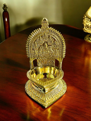 Grehshobha Panchalog Ashtalakshmi Diya | Golden Toned Pooja Diya Brass Table Diya(Height: 5.3 inch)