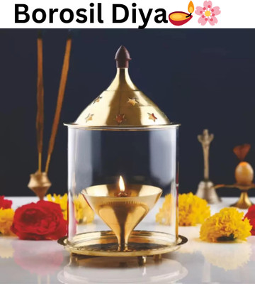 DARIDRA BHANJAN Borosilicate Glass, Brass Table Diya(Height: 5 inch)