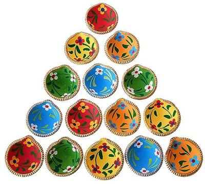 Migento Earthenware (Pack of 15) Table Diya Set(Height: 3.18 inch)